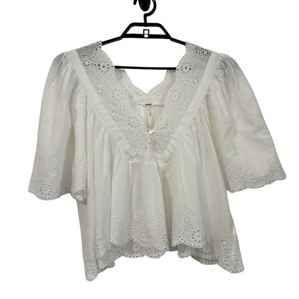 Free People White Eyelet Peasant Blouse - Picture 2 of 10